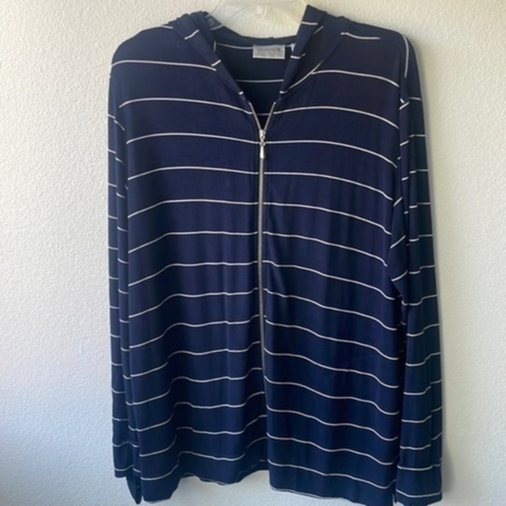 Chico's Jacket Navy white nautical zip up hoodie size 3 or XL Casual